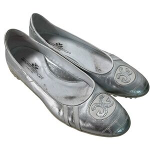 Walter Genuin COCO BALLERINA Leather Ballet Silver Metallic Flats Shoes Italy 10